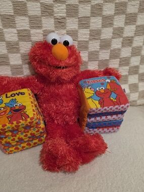 GUND Elmo Plush + Vintage Sesame Street SoftPlay Padded Books Set – 2004 Classic